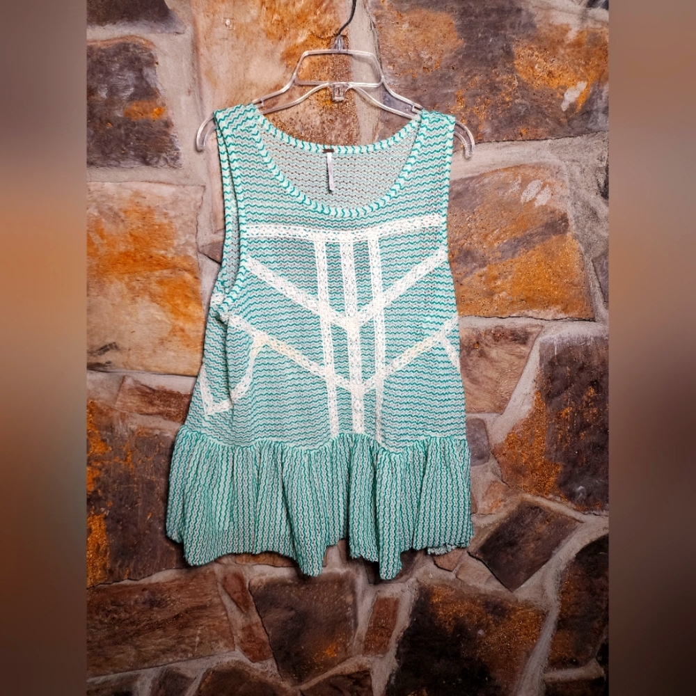 Free People aquamarine woven white  top